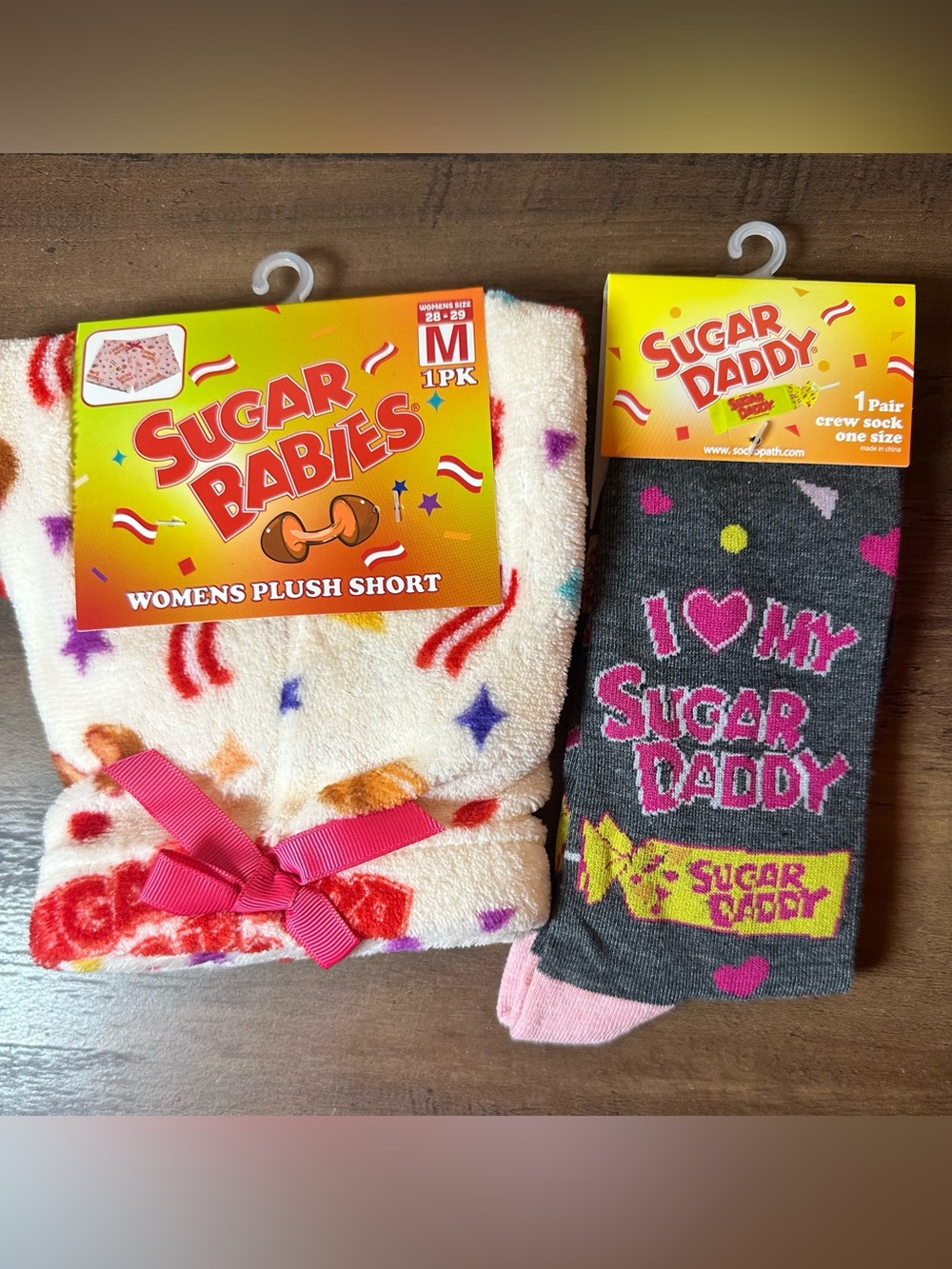 Sugar Babies Women’s Plush Shorts Sz M (28-29) & 1 Pr Sugar Daddy Crew Socks NEW